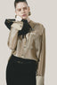 Close on Olive Pristy Straight Cuff Sleeved Organza Satin Shirt for women, from LECIA, The Viet Concept1