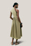 Back of Olive Crossandra A-line Waist Pleated Twill Midi Dress for women, from LECIA, The Viet Concept