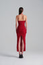 Back of Red Tulle Halter Midi Dress With Ruched Draping, from LASSY, The Viet Concept