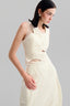 Close of Cream Cut-Out Layer Top, Cream Wavy Patched Midi Skirt for women, from MUST HAVE, The Viet Concept