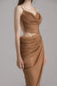 Close of Paris Mesh Lace Cowl Pleated Cut-out Midi Dress In Beige for women, from LASSY, The Viet Concept