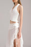 Close of Phuket Linen Floral Embroidered Gown Skirt In White with Flora Belt for women, from LASSY, The Viet Concept