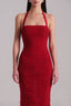 Close of Red Tulle Halter Midi Dress With Ruched Draping, from LASSY, The Viet Concept