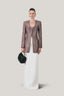 Front of Metalic Pristine Sheath Scoop Neck Georgette Blazer for women, from LECIA, The Viet Concept