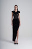 Front of Black Vevet Bandeu Lace Corset Split Midi Dress Arabic, from LASSY, The Viet Concept