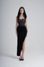 Front of Black Vevet Bandeu Lace Corset Split Midi Dress Arabic, from LASSY, The Viet Concept