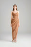 Front of Paris Mesh Lace Cowl Pleated Cut-out Midi Dress In Beige for women, from LASSY, The Viet Concept