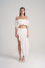 Front of White Off Shoulder Croptop and Midi Dress in Wench, from POEM, The Viet Concept